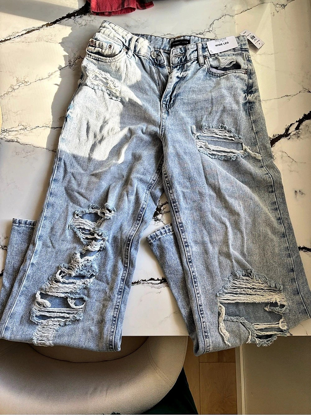 Blue notes Wide Leg Ripped Jeans Distressed Straight Leg Jeans in Blue